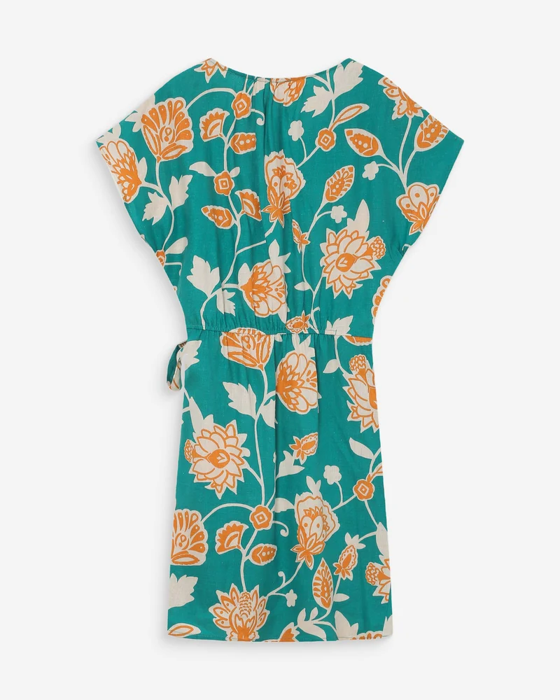 Robe courte portefeuille à fleurs vert Velora
