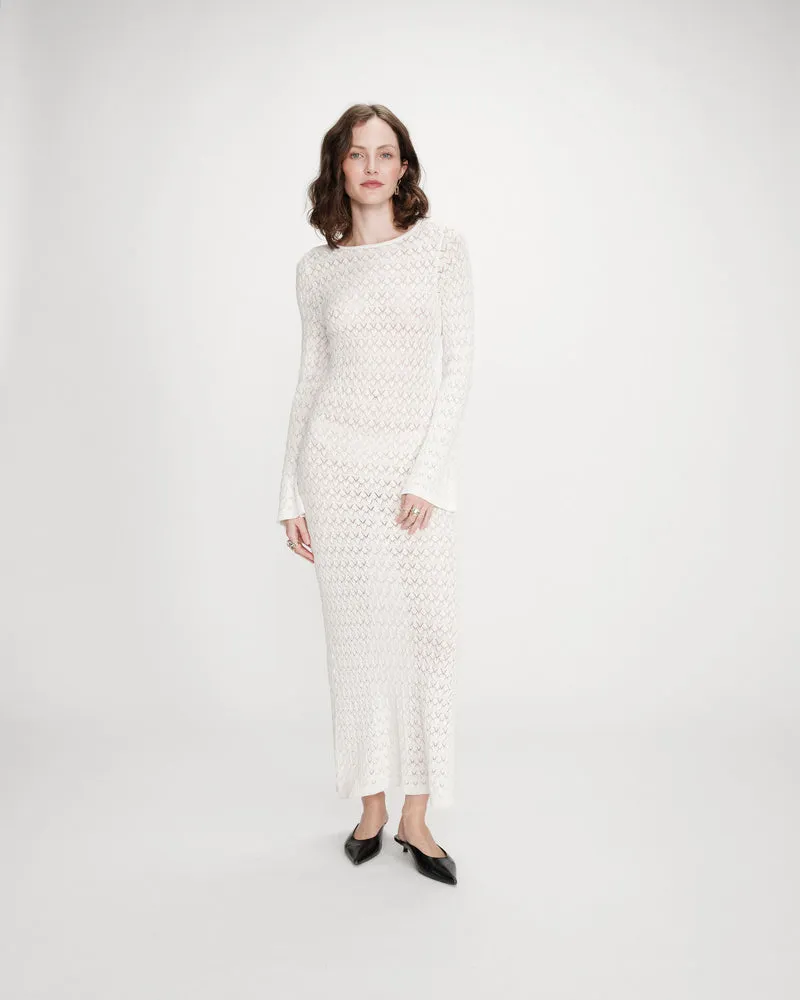 Robe longue en maille ajustée ecru Verdad