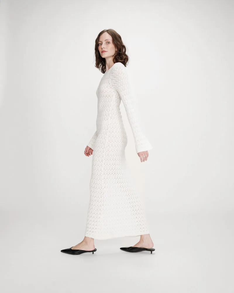 Robe longue en maille ajustée ecru Verdad
