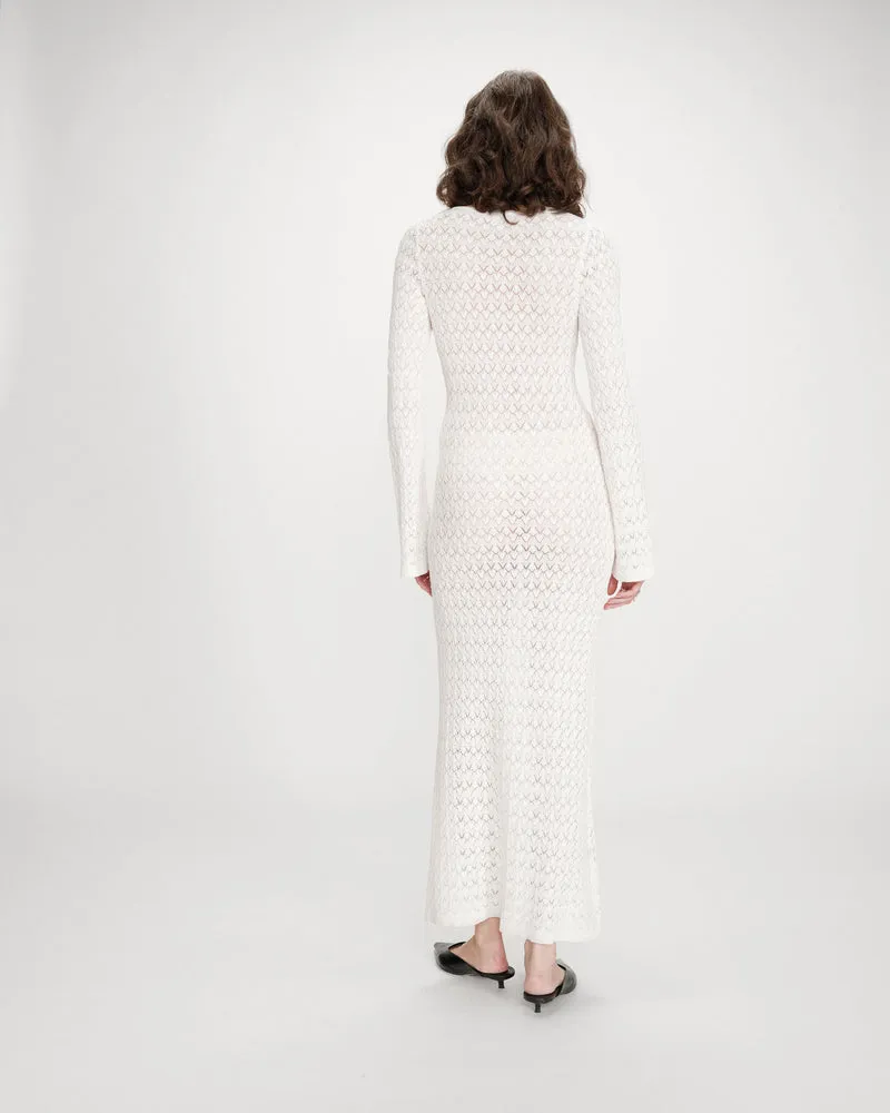 Robe longue en maille ajustée ecru Verdad