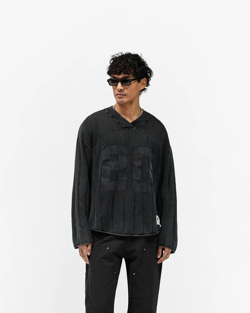 Knitted Varsity Long Sleeve Jersey - Vintage Grey