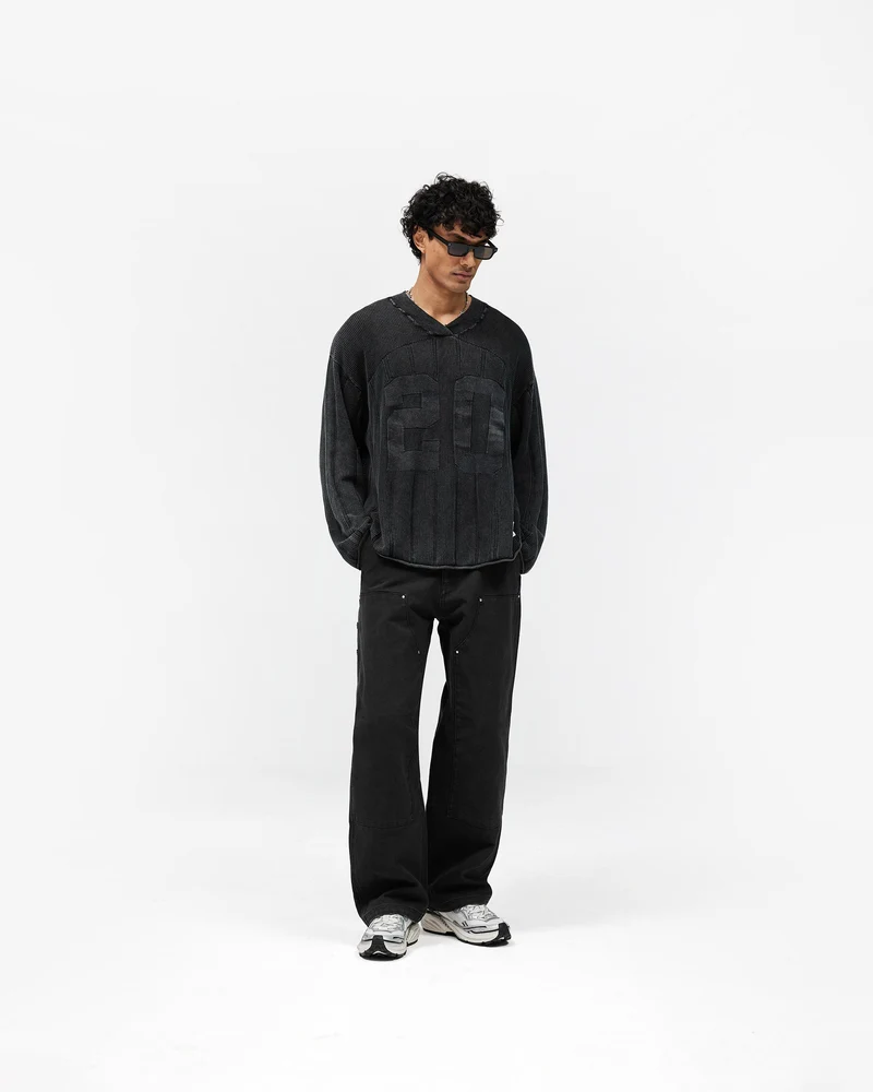 Knitted Varsity Long Sleeve Jersey - Vintage Grey