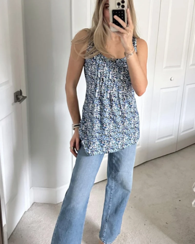 Chloe Débardeur Femme Été – Col Carré Plissé Coupe Ample