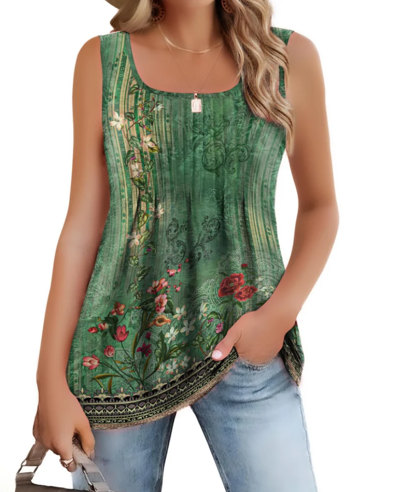 Chloe Débardeur Femme Été – Col Carré Plissé Coupe Ample