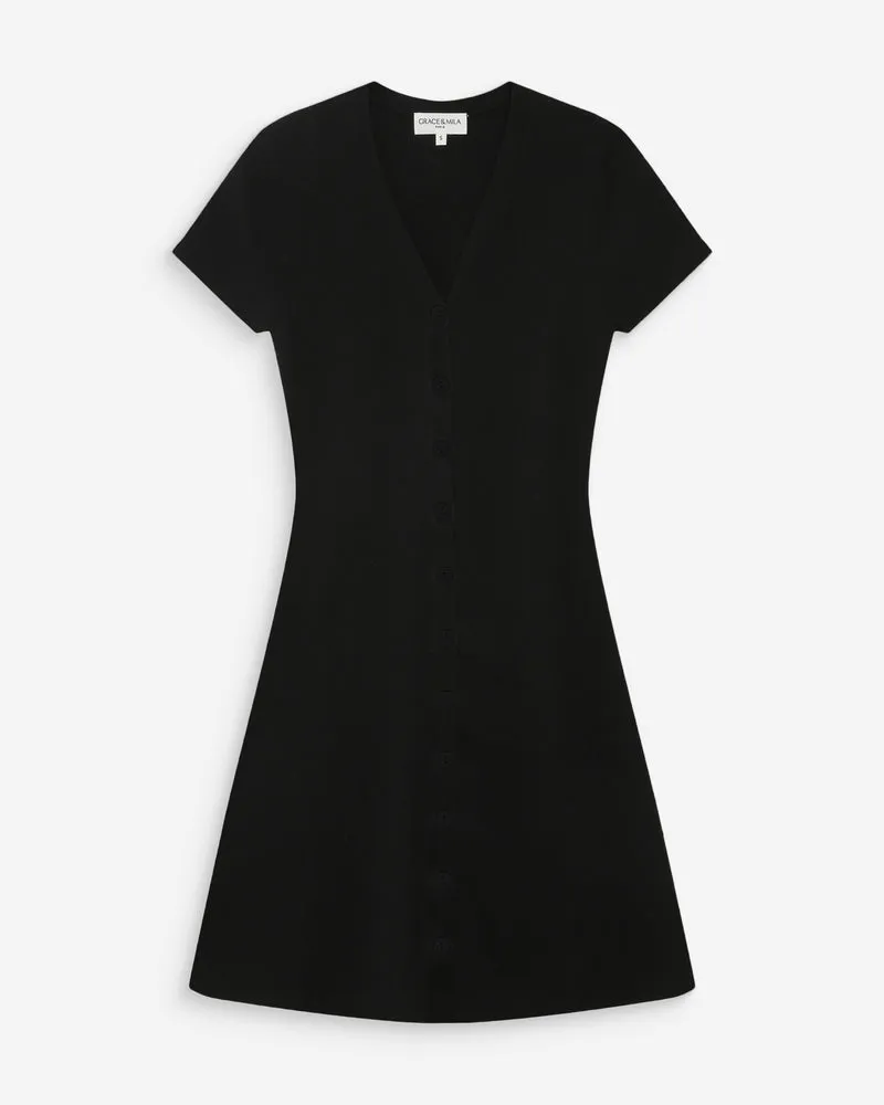 Robe courte en maille boutonnée col V noir Venezuela
