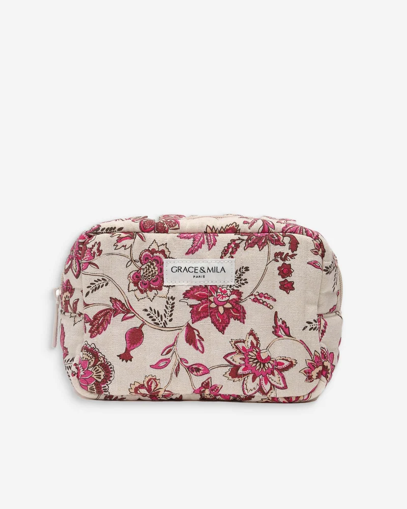 Trousse matelassée en toile de coton imprimée fleur Vanette
