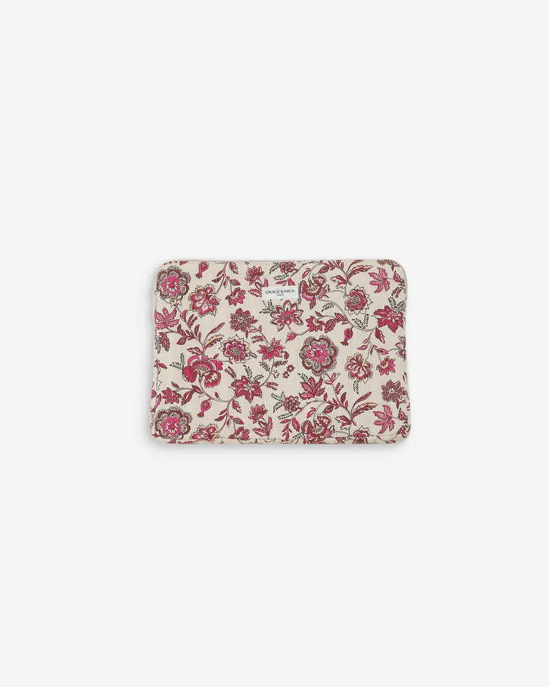 Pochette d’ordinateur en toile de coton matelassée fleur Vaiana
