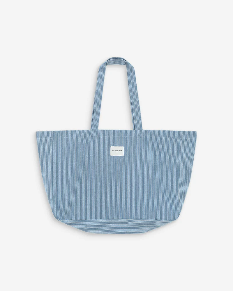 Tote bag large en denim à motif stripedblue Vacation