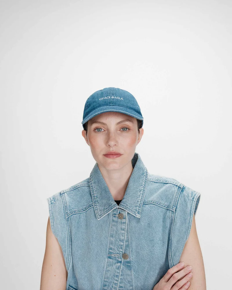 Casquette en coton réglable brodée devant mediumblue Slimane