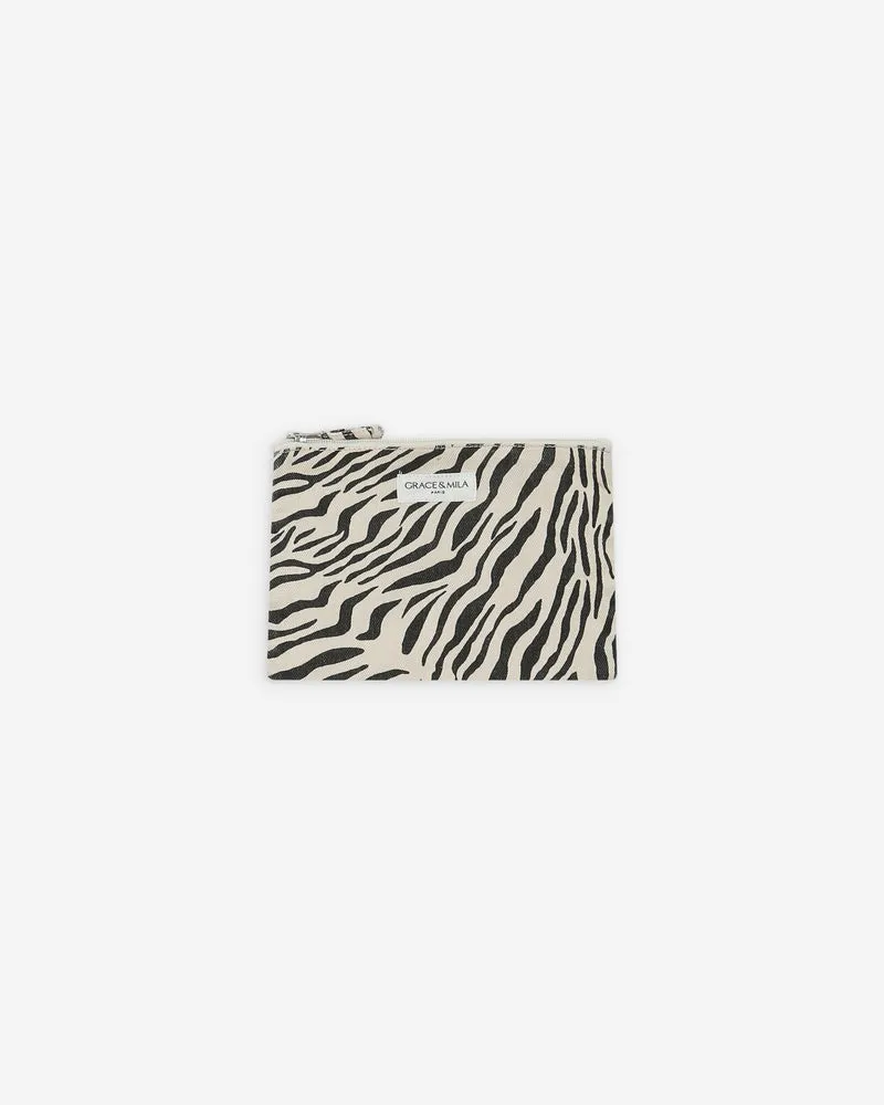 Pochette en denim zippée zebre Vivella