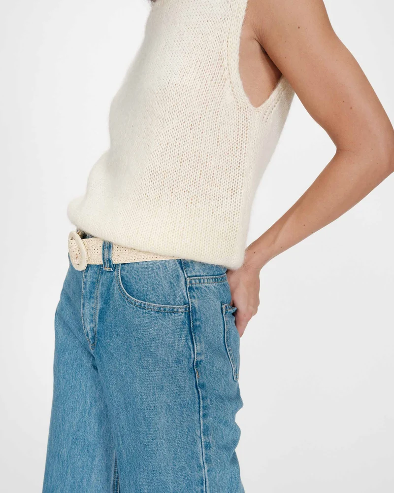 Ceinture tissée effet raphia boucle assortie ecru Vallois