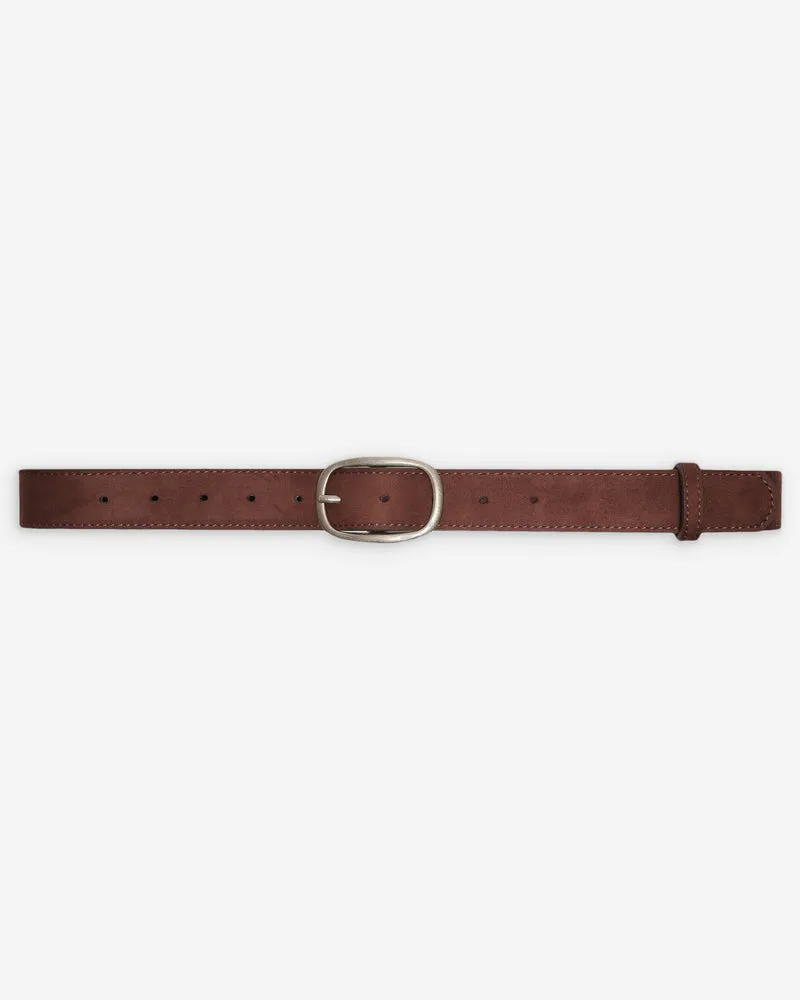Ceinture en suède à boucle métal argenté chocolat Vikander