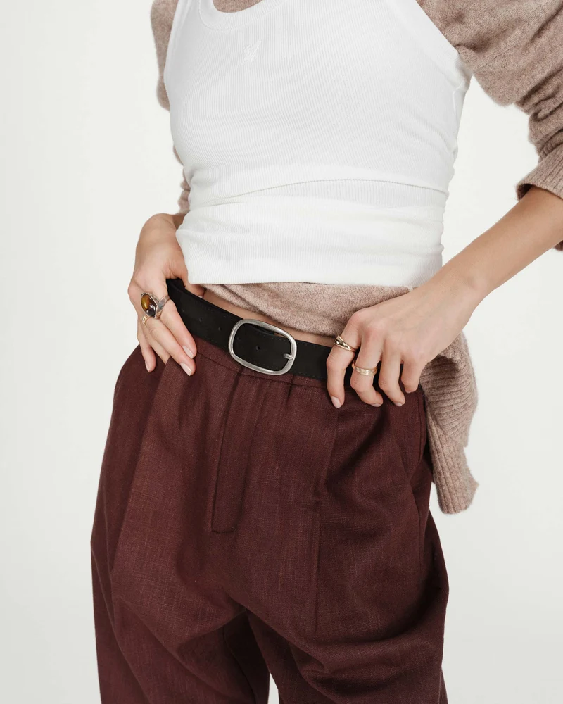 Ceinture en suède à boucle métal argenté noir Vikander