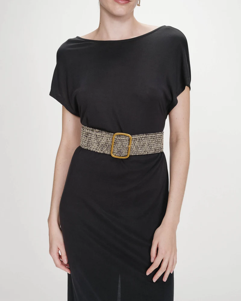 Ceinture tissée boucle carrée dorée chocolat Popcorn
