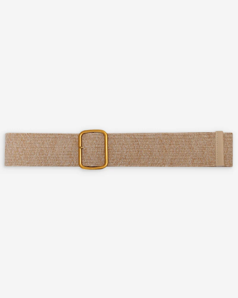 Ceinture tissée boucle carrée dorée ecru Popcorn