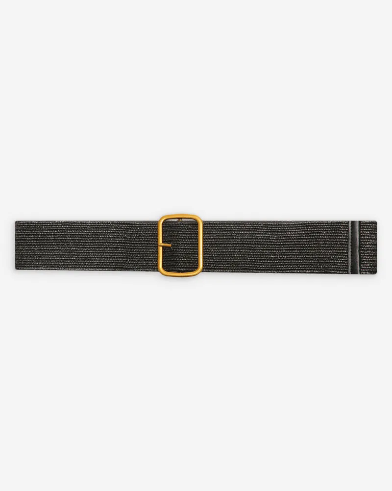 Ceinture tissée boucle carrée dorée noir Popcorn