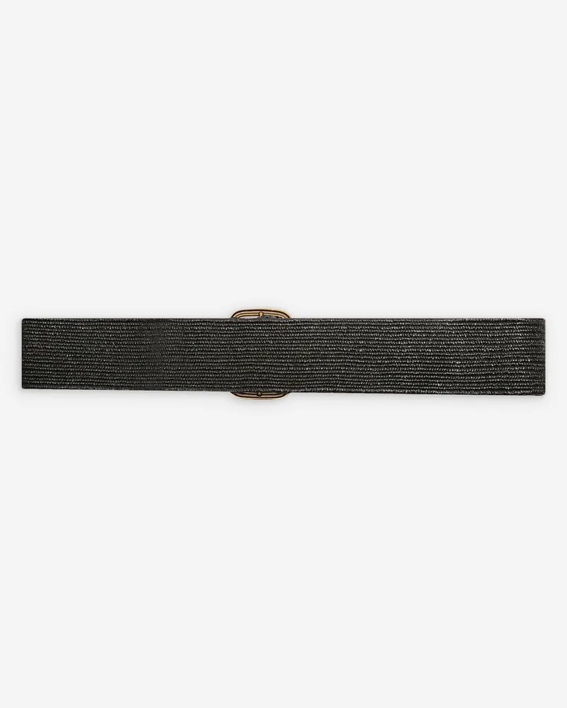 Ceinture tissée boucle carrée dorée noir Popcorn