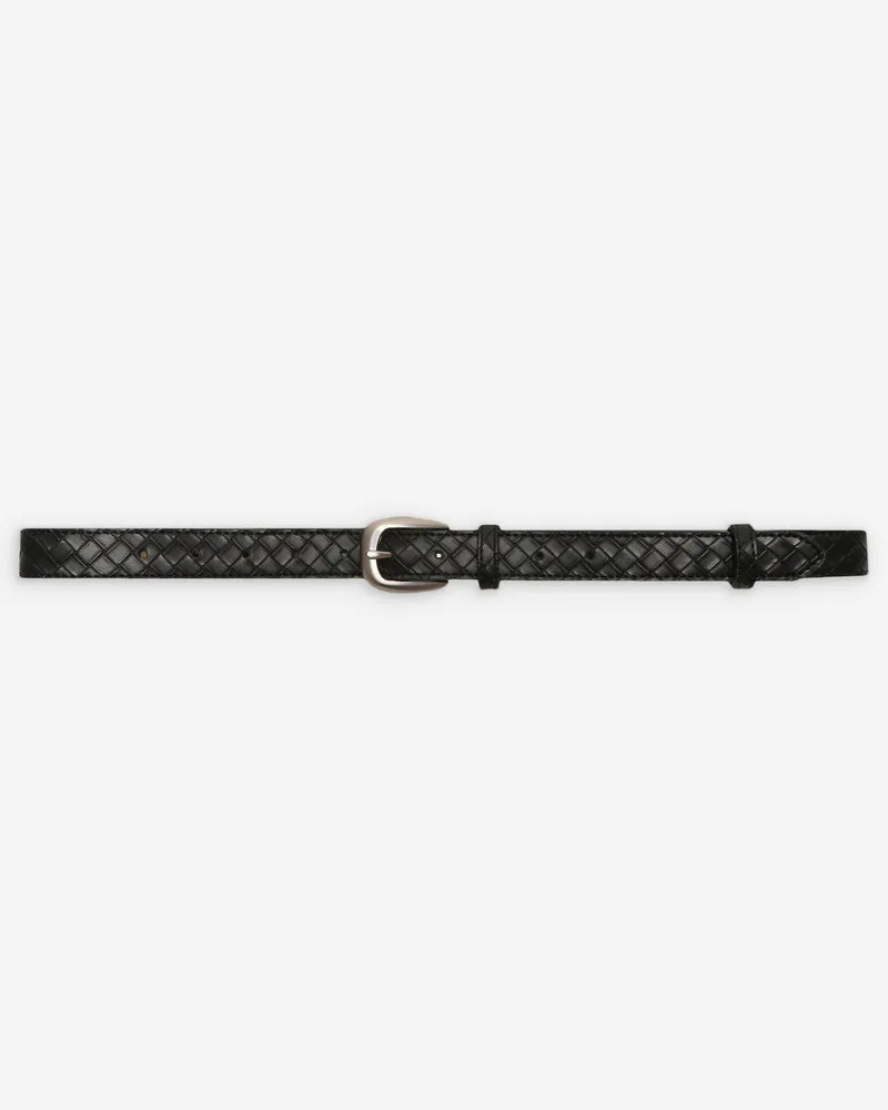 Ceinture en cuir tressée boucle argentée noir Villette