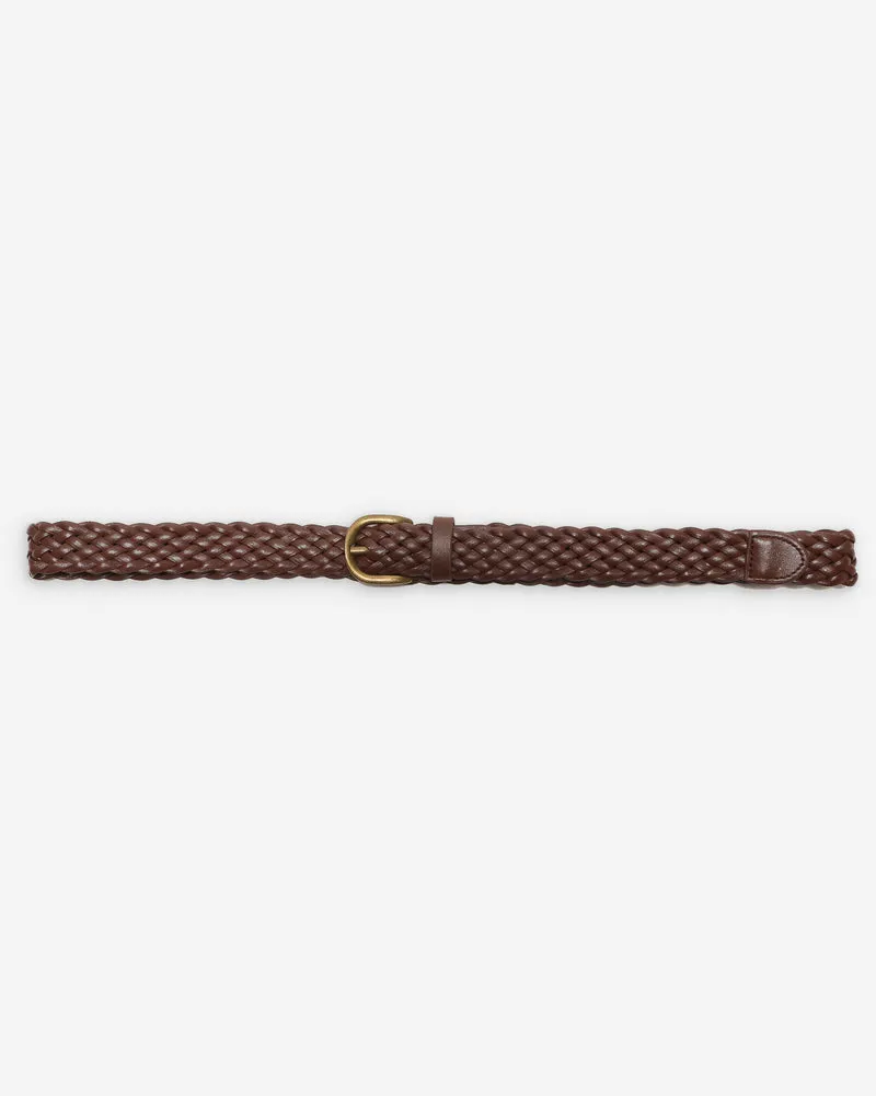 Ceinture en cuir tressée boucle dorée chocolat Viona