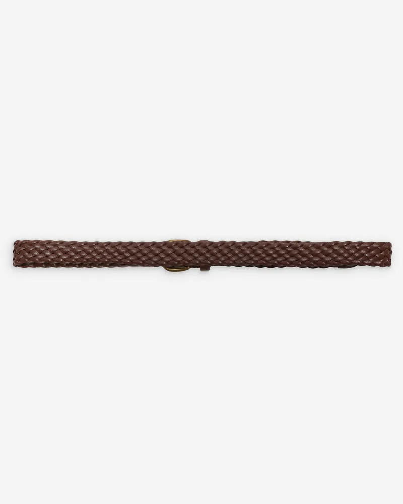 Ceinture en cuir tressée boucle dorée chocolat Viona