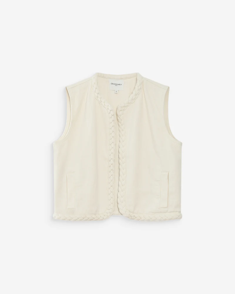 Veste sans manches en denim droite courte ecru Verona