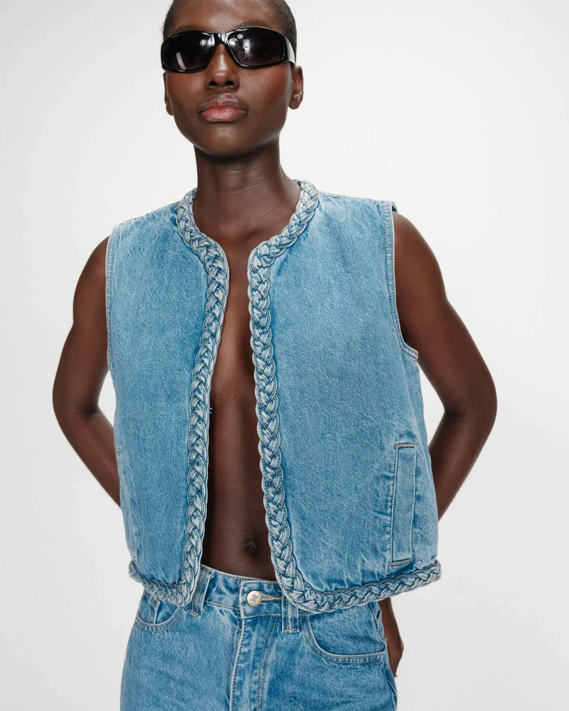Veste sans manches en denim droite courte lightblue Verona