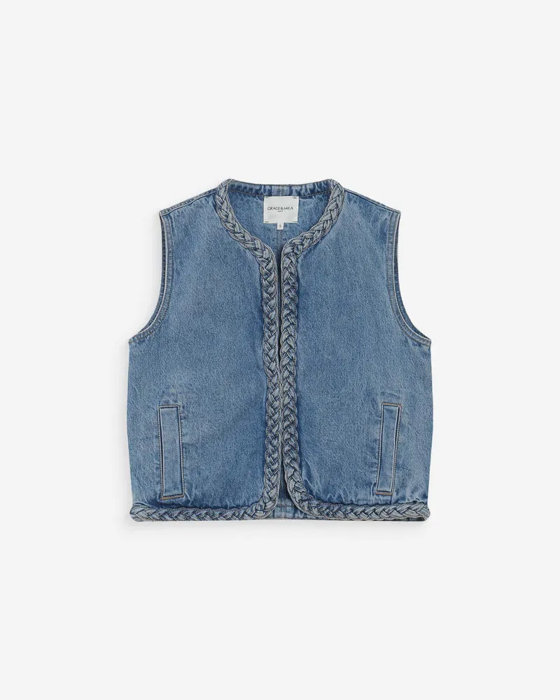 Veste sans manches en denim droite courte lightblue Verona