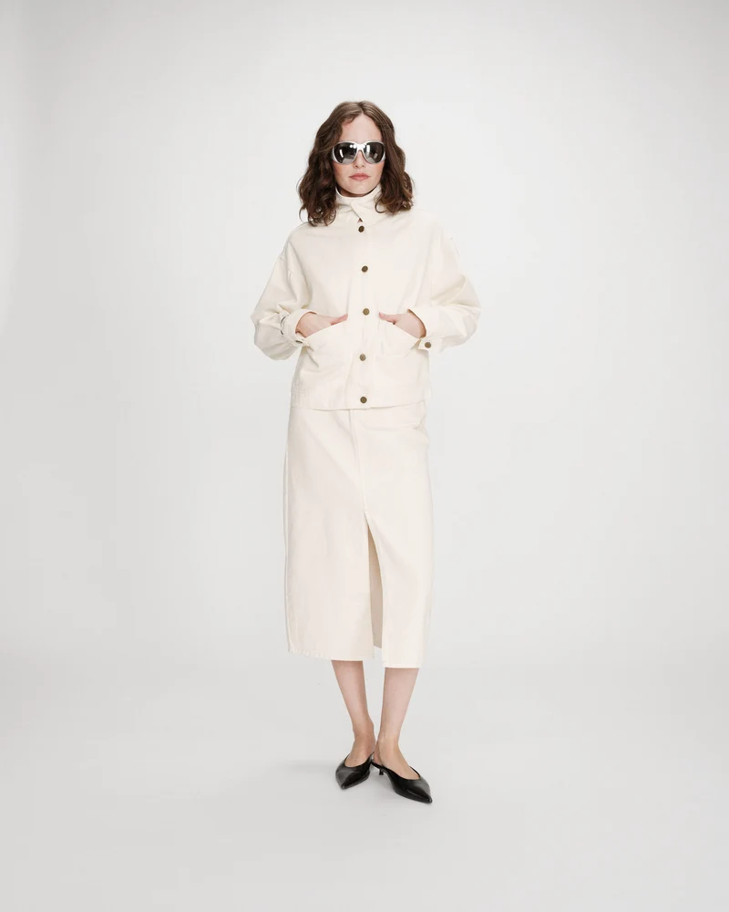 Veste en jean boxy manches longues ecru Vinnie