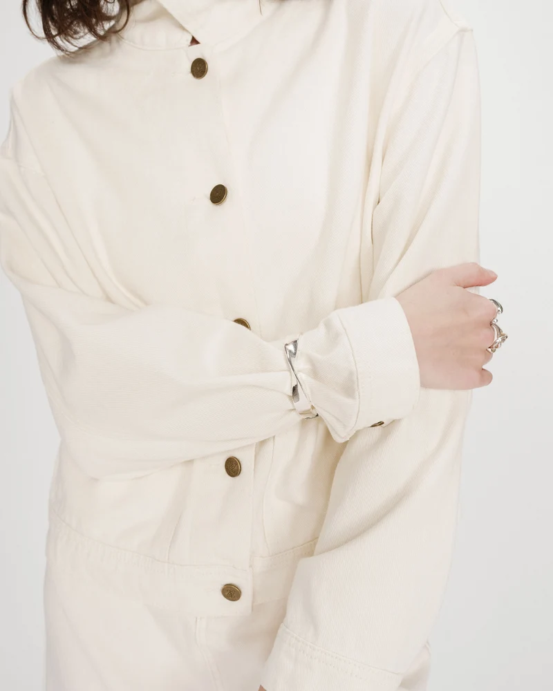 Veste en jean boxy manches longues ecru Vinnie