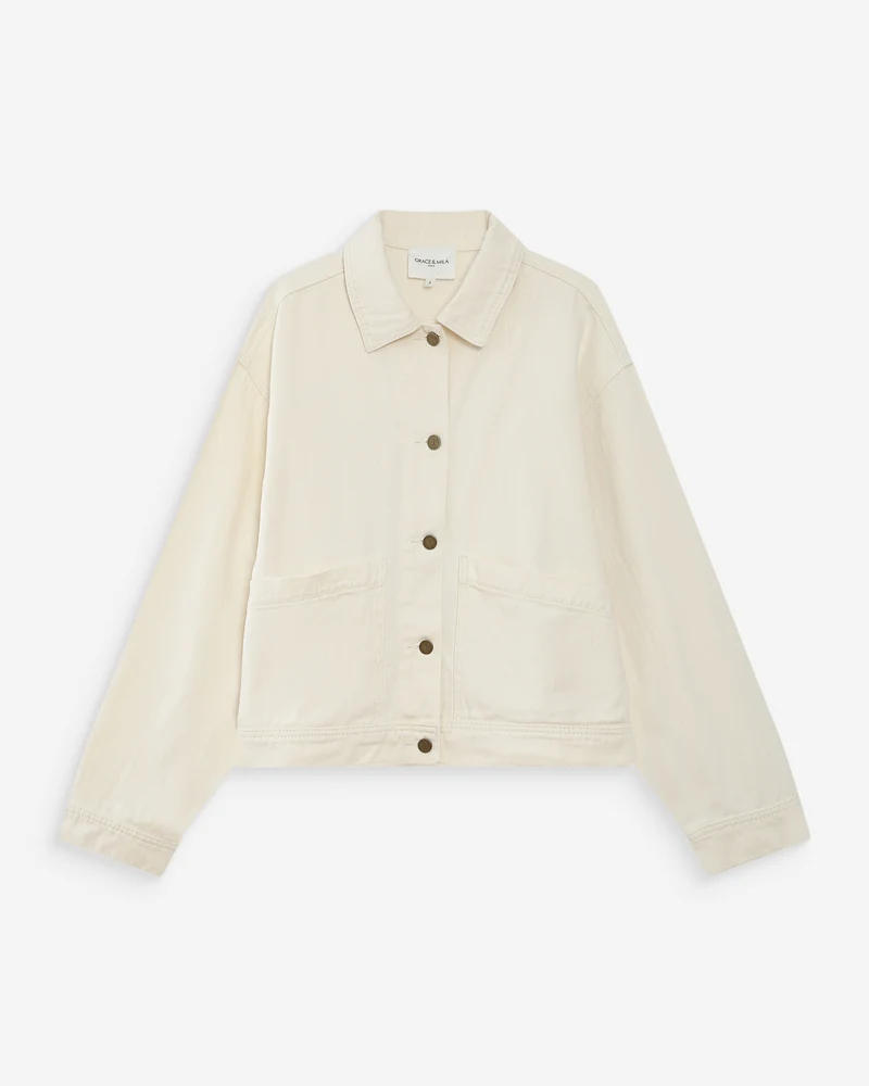 Veste en jean boxy manches longues ecru Vinnie