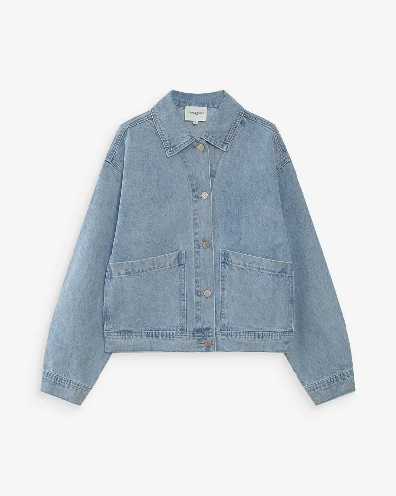 Veste en jean boxy manches longues skyblue Vinnie