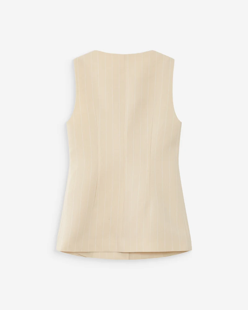 Gilet rayé en lin sans manches col carré boutonné vanille Vic