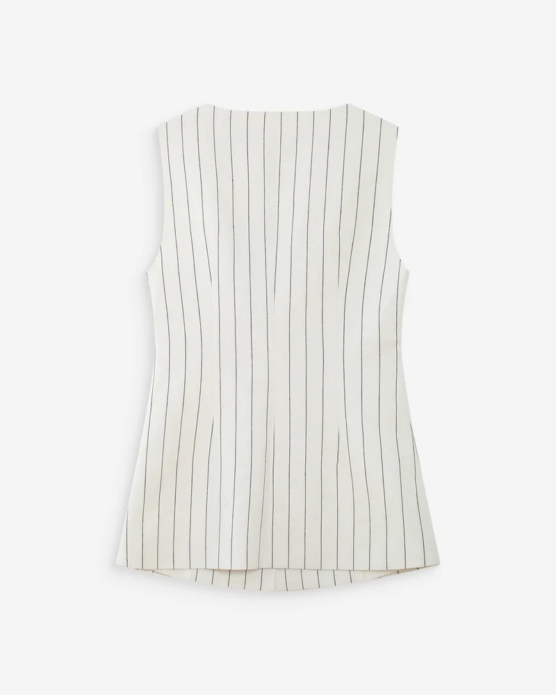 Gilet rayé en lin sans manches col carré boutonné white Vic