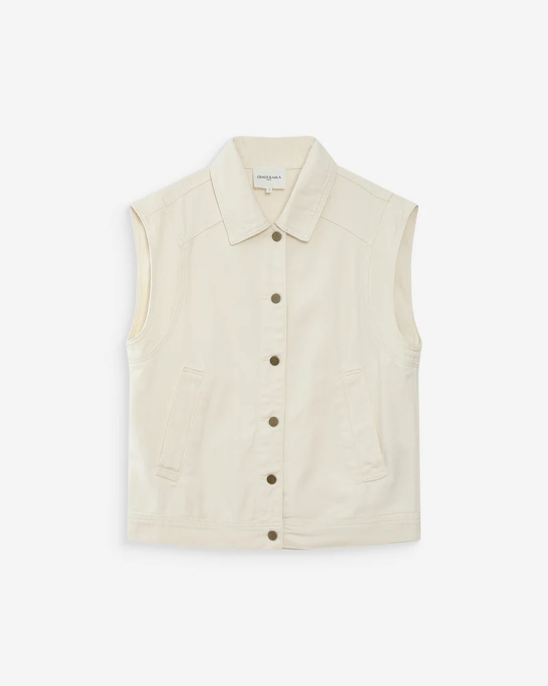 Veste sans manches en jean oversize ecru Vallonia