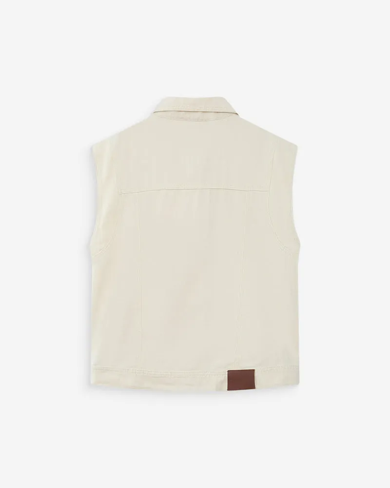 Veste sans manches en jean oversize ecru Vallonia