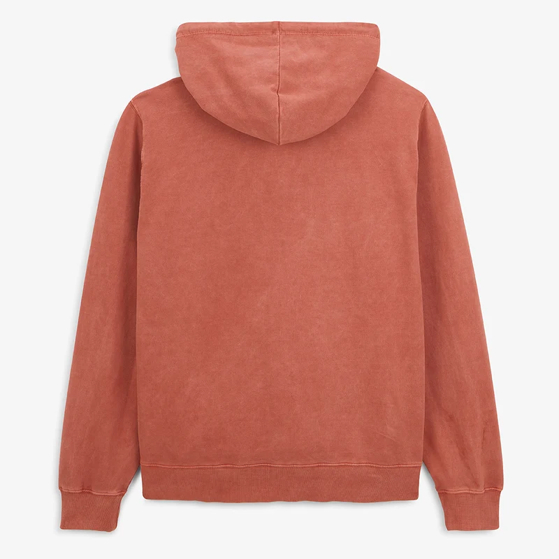 Sweat à capuche zippé teinture old en coton orange rouille