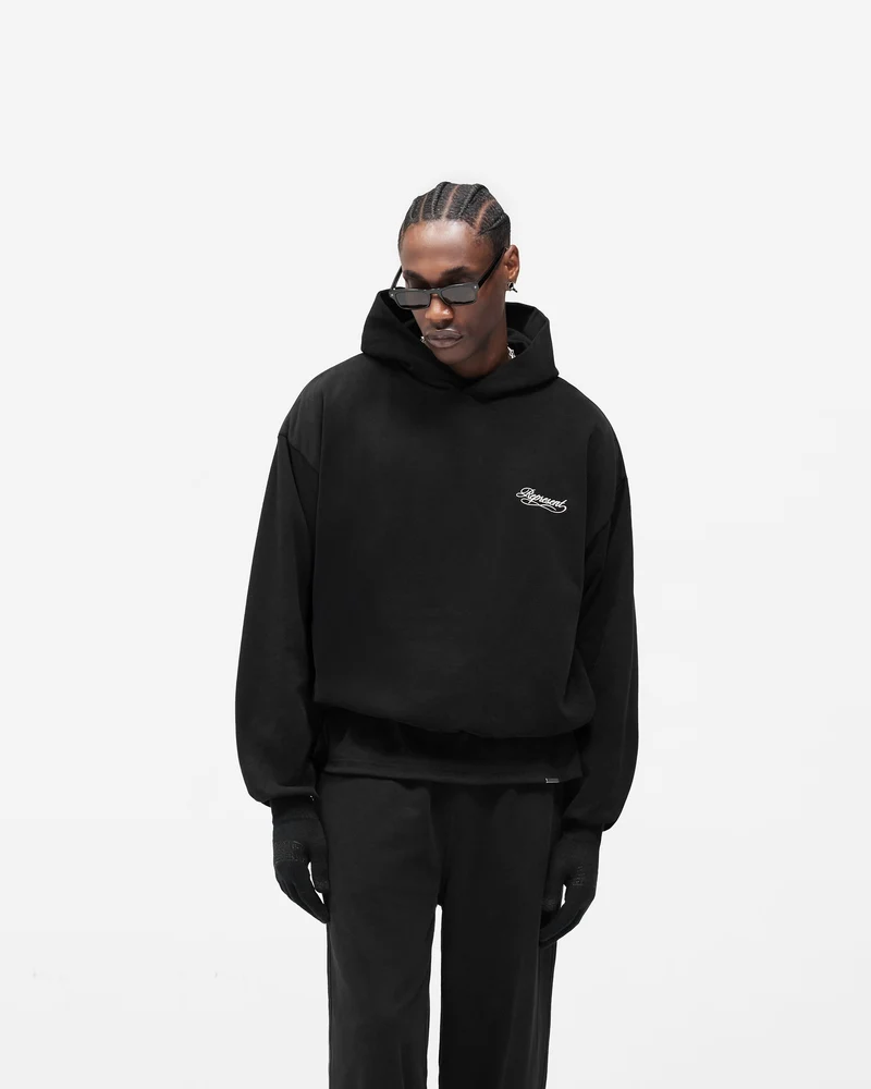Dual Layer Script Hoodie - Jet Black