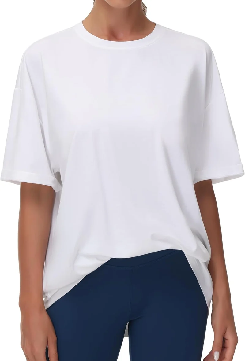 Beth T-Shirt Femme Oversize – Col Rond, Manches Courtes, Léger Casual Été