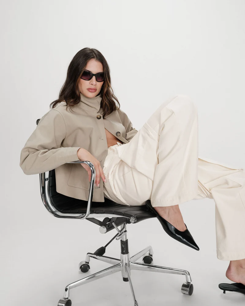 Veste courte en coton boutonnée à poches sauge Veronica