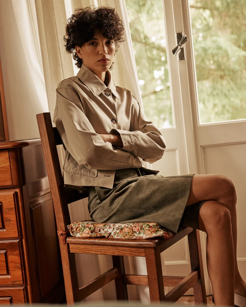 Veste courte en coton boutonnée à poches sauge Veronica
