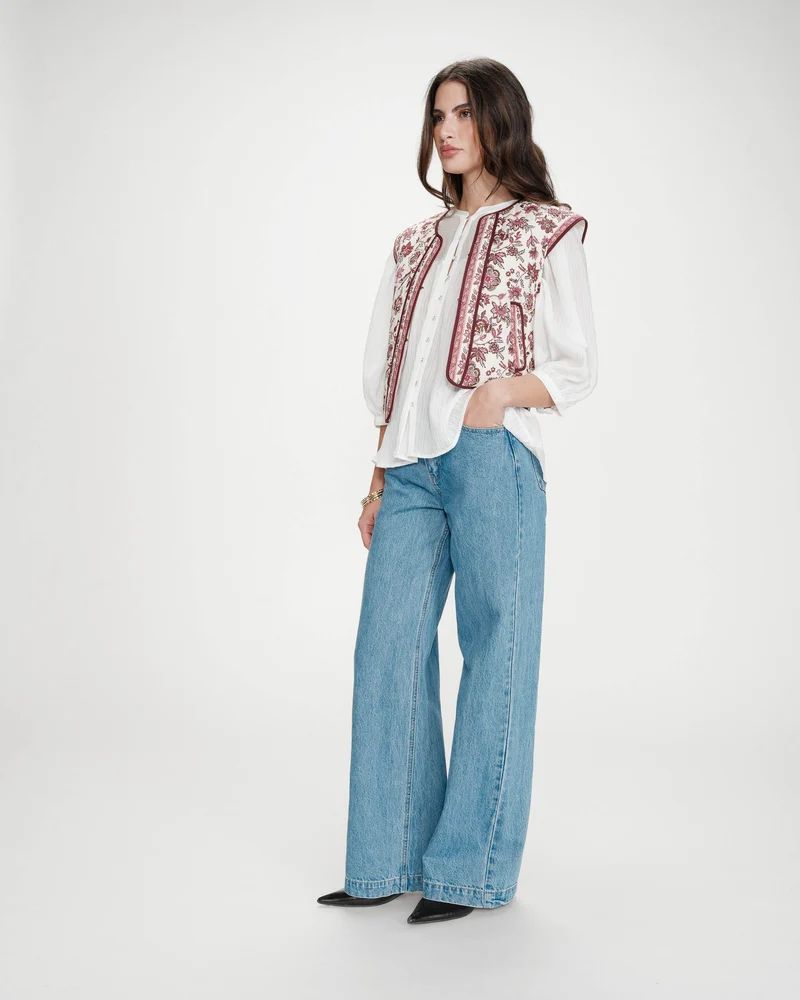 Veste matelassée en coton sans manches imprimée fleur Viola
