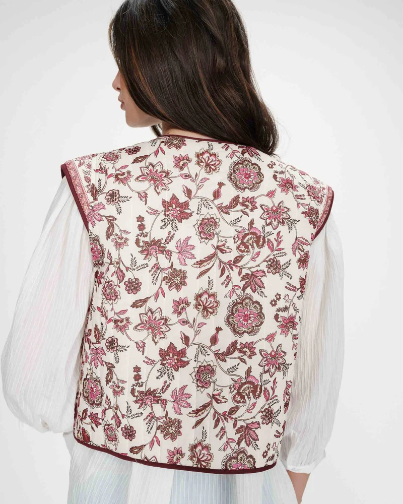 Veste matelassée en coton sans manches imprimée fleur Viola