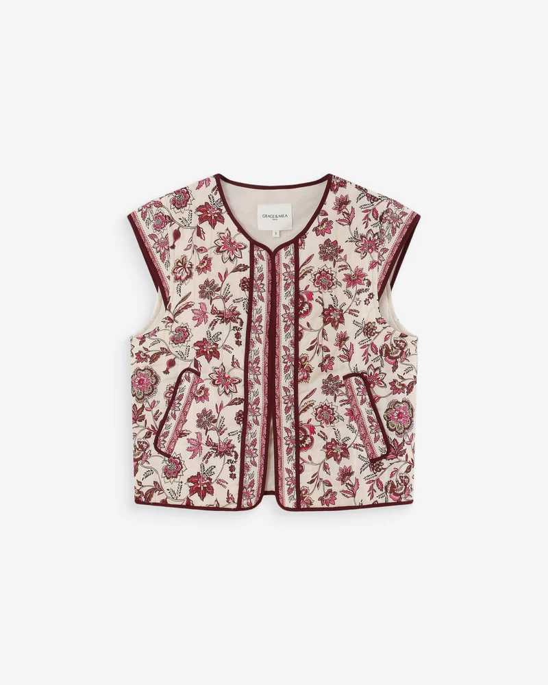 Veste matelassée en coton sans manches imprimée fleur Viola