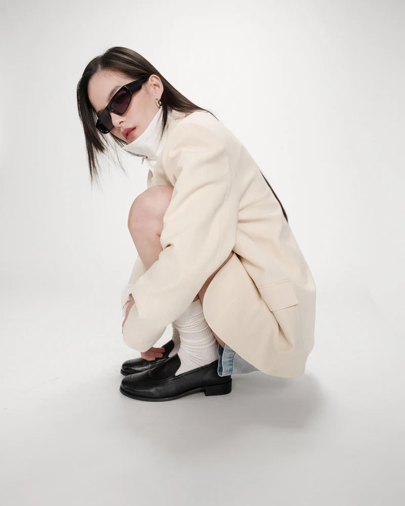 Blazer droit rayé à deux boutons vanille Velvet