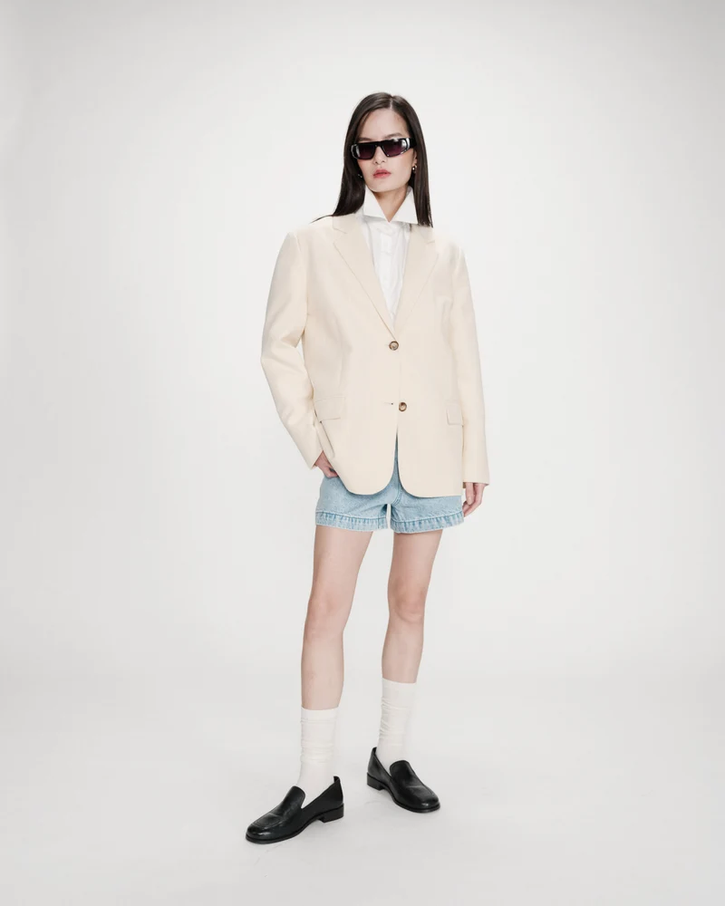 Blazer droit rayé à deux boutons vanille Velvet