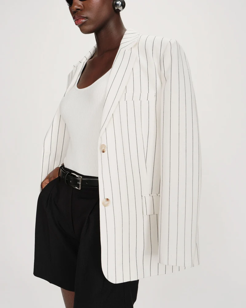 Blazer droit rayé à deux boutons white Velvet