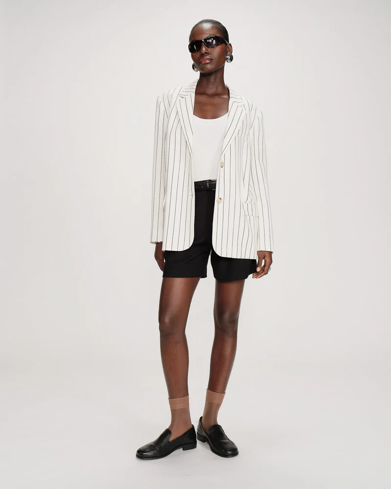 Blazer droit rayé à deux boutons white Velvet