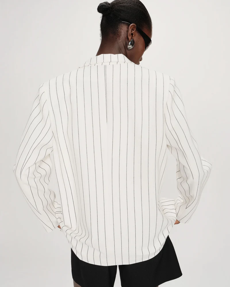 Blazer droit rayé à deux boutons white Velvet