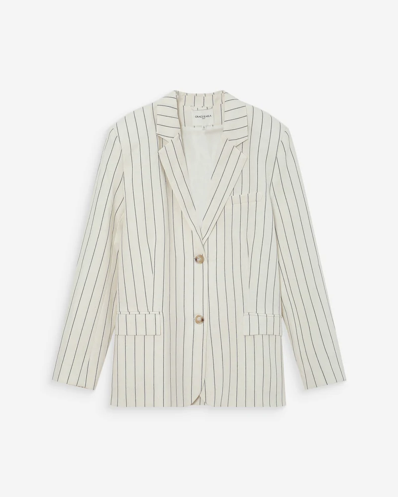 Blazer droit rayé à deux boutons white Velvet