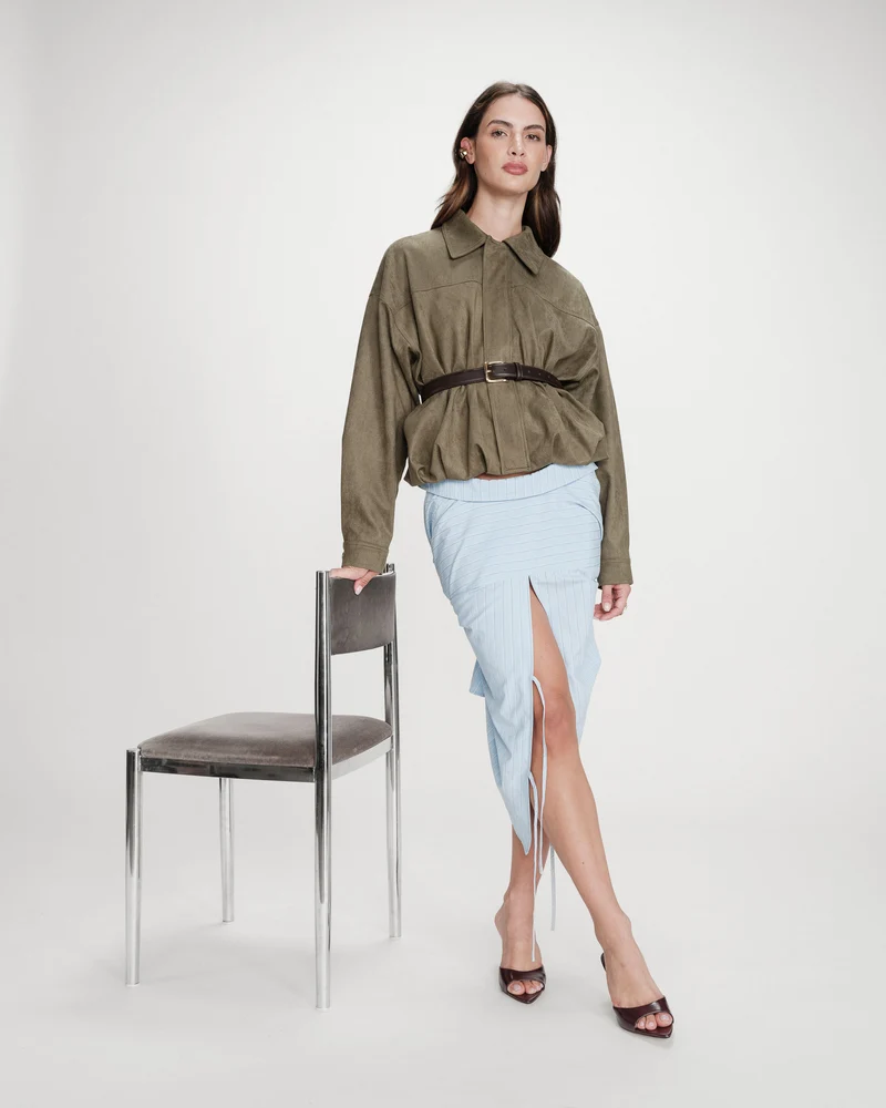 Veste bomber en suédine ourlet ballon kaki Verve